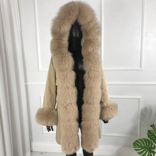 Parka With Fox Fur Collar Natural Rabbit Fur Liner Thick Warm Fashion Jacket Detachable Casual Style Fur Coat