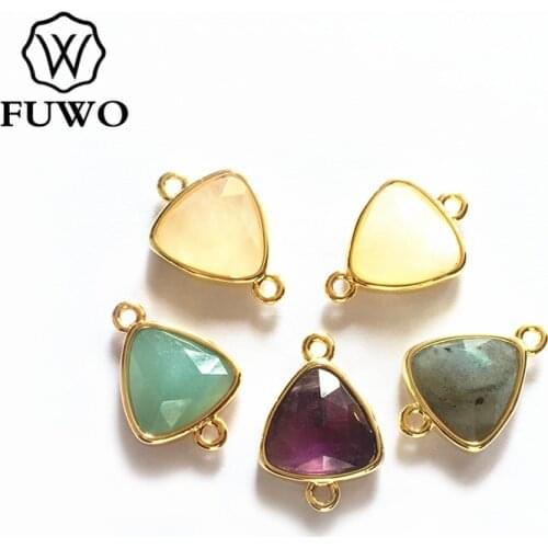 FUWO Tiny Triangle Charms 12mm Natural Malachite Labradorite Amethysts Pink Quartz Sunstone Connector for Jewelry Making PD298
