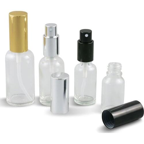 Empty Transparent Glass Bottle With Aluminium Mist Sprayer Travel Glass Parfum Bottle 100ML 50ML 30ML 20ML 15ML 10ML 12PCS
