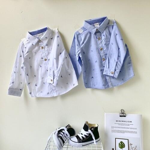 Autumn Winter Boys Shirt Cartoon Printed Kids Shirts Fashion Oxford Long Sleeve Baby Boy Shirt for Children Clothes 80-130cm