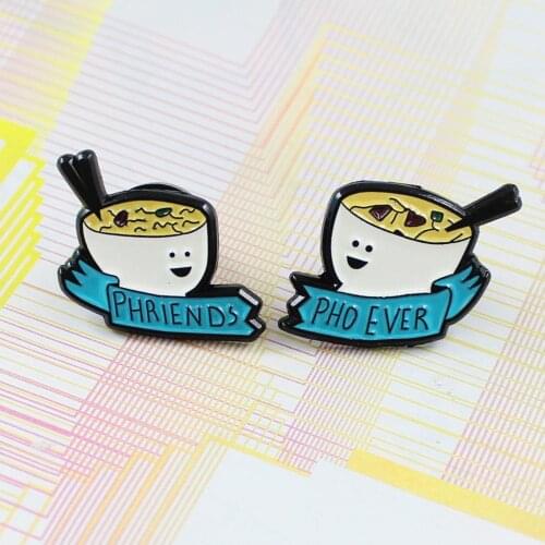 Blue Slogan Phriends Pho Ever White Smile Bowl And Spoon Cute Jewelry Denim T-shirt Badge Brooch A Gift For Good Friends