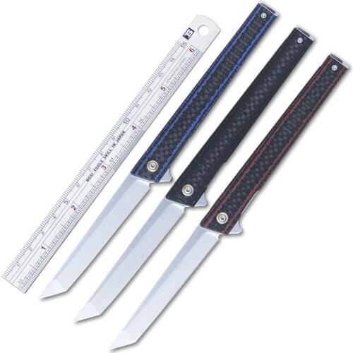 Tunafire Folding Knife Ball Bearing Camping Survival Knives Carbon Fiber Handle D2 Steel Tactical Knife Outdoor EDC Multif-Tools