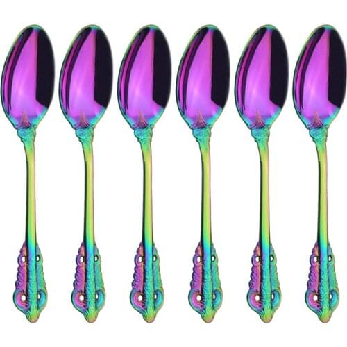 Dinnerware Rainbow Coffee Teaspoon Court Style Tableware Cutlery Set Stainless Steel Cutlery Set Sliverware Suitable for Kitchen