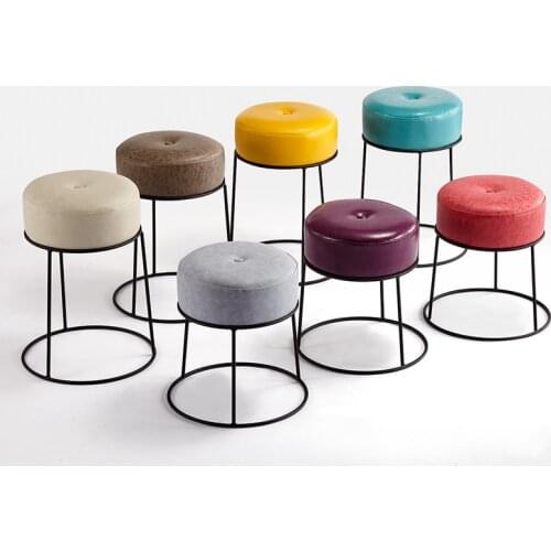 Candy Style Household Kids Stool PU Chair Circular Metal Chairs Sofa High Density Sponge Seat vanity chair minimalist modern
