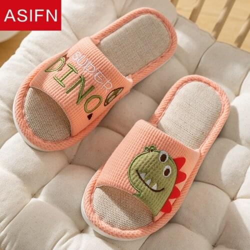 ASIFN Cotton Linen Womens Home Slippers Indoor Cute Crocodile House Soft Bottom Lovely Style Couple Men Slipper Women Shoes