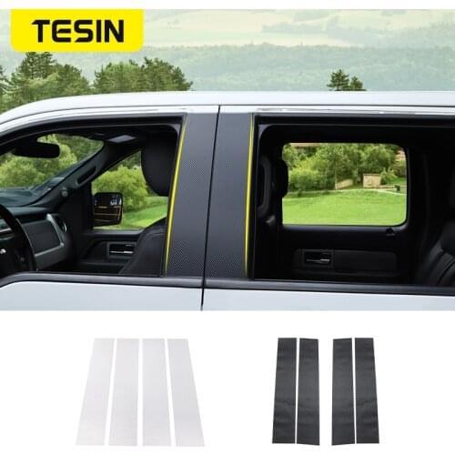 TESIN Car Window Middle Pillar Plate Decoration Cover Trim Stickers For Ford F150 Raptor 2009-2014 Auto Exterior Accessories
