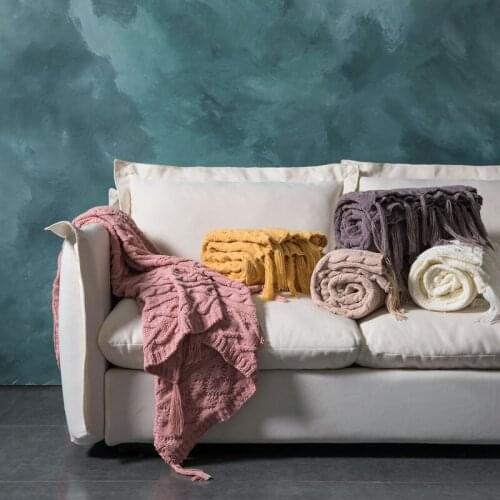 Nordic Knitting Blankets Knitting Tassel Casual Office Rest Blanket Fashion Online Celebrity Sofa Home Decorative Yellow Throw