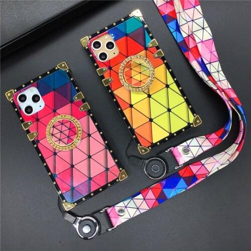 Colorful Triangle Grid Square Case for iPhone 12 PRO XS Max X XR 11 PRO MAX 7 8 Plus 6 6S Plus Fashion Woman Cover Phone Cases