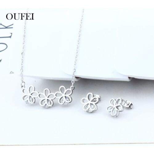 OUFEI Stainless Steel Woman Jewelry Sets Charm Geometric Earrings And Necklace Sets Jewelry Accessories Gifts For Women