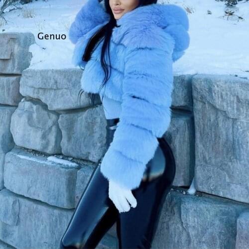Plus Size Women Jacket 2021 Fashion Autumn Winter Faux Fur Cropped Coat Fluffy Zip Hooded Warm Short Jacket