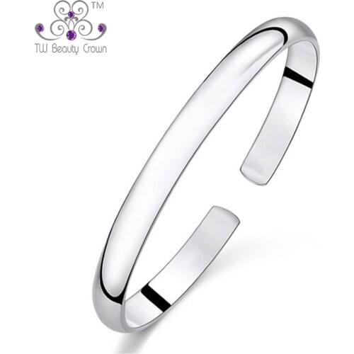 Authentic S999 Sterling Silver Simple Plain Shiny Open Cuff Bangles For Women Ladies Fashion Hang out Jewelry Wholesale & Retail