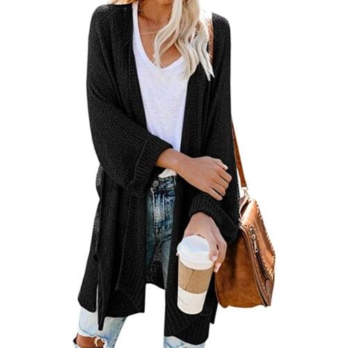 Women Knitted Cardigan Sweater Long Sleeve Solid Color Casual Outwear Coat Tops -OPK