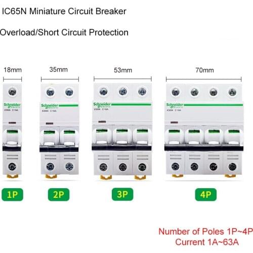 1PCS Mini Circuit Breaker Ic65N 1p 2p 3p 4p C Type 1A 2A 4A 6A 10A 16A 20A 25A 32A 40A 50A 63A Circuit Breaker Mcb