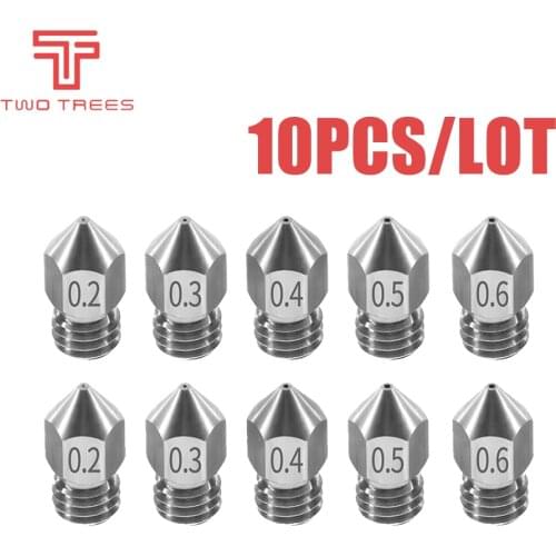 10pcs 3D Printer Reprap i3 MK8 stainless steel Nozzle 0.2/0.3/0.4/0.5mm MK8 Extruder Print Head For 1.75MM ABS PLA Printer