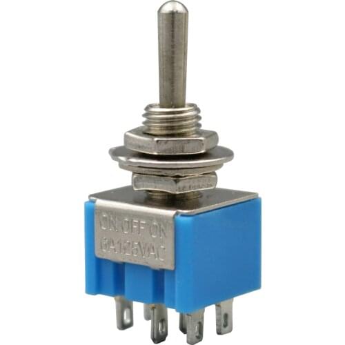 10Pcs Blue MTS-203 6 Pin 6MM Mini DPDT ON-OFF-ON 6A 125VAC Toggle Switches