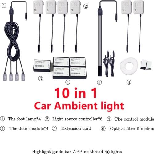 10 in 1 Universal car Ambient light without threading light guide car interior decoration light 64 color DIY atmosphere light