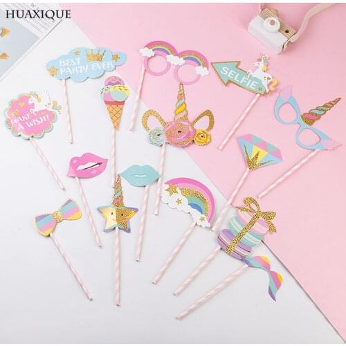15pcs Wedding Decor Rainbow Unicorn Photo Booth Props DIY Photobooth Props Make a wish Photo Booth Props Brithday Party Decor