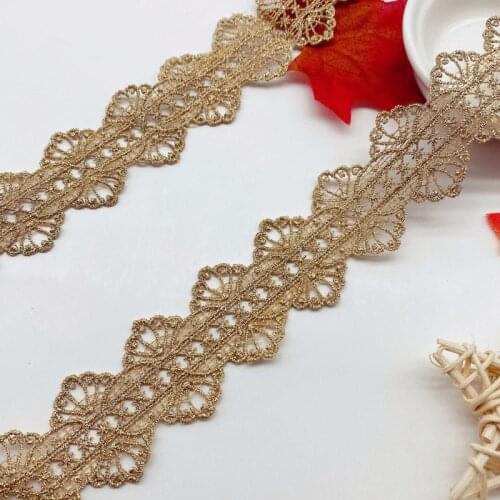2yards/lot Gold Hollow Flower Mesh Bilateral Lace Ribbon Trim Fabric Wedding Costume Cloth Decorative DIY Curtain Guipure Craft
