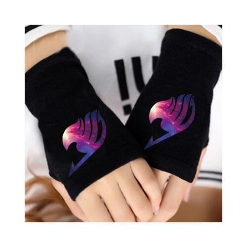 3 Color Anime Fairy Tail Cosplay Props Spring Warm Black Glove Unisex Cotton Knitting Wrist Fingerless Gloves Gift