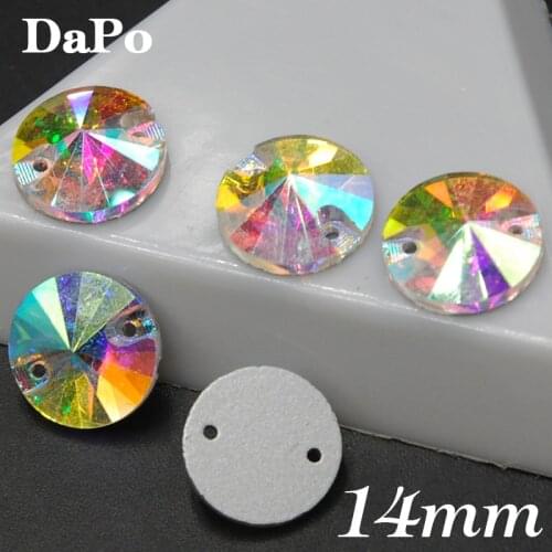 Sell like hot cakes 35pcs 14mm Round Rivoli Flat Back Crystal AB Sew On Stone Silver base For clothing accessories SF0368