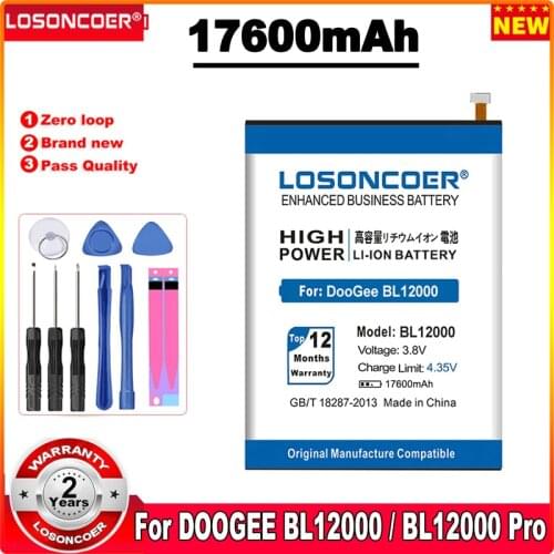 100% Original LOSONCOER 17600mAh BL12000 Battery For DOOGEE BL12000 BL12000 Pro MTK6763T Battery gift tool kit