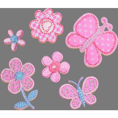 1PC Pink Bike Flower Butterfly Embroidery Applique Patch Iron on Patches Clothes with glue bag phone hat dress book DIY Sticker