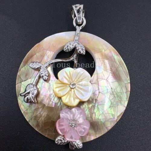 Free Shipping Beautiful jewelry Mother of pearl Shell Flower Round Women Men Pendant Bead PWFH475