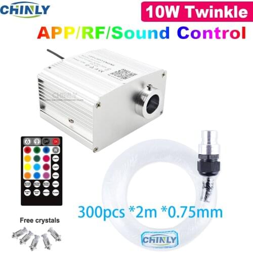 Bluetooth Fiber Optic Light 10W Twinkle Effect Smartphone APP Control 300pcs Fibers 2m Music Control Starry Ceiling Lighting