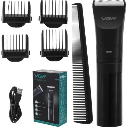 VGR Electric Hair Clipper Rechargeable Hair Trimmer Titanium Ceramic Blade Salon Men Hair Cutting Barber Machine LCD Display