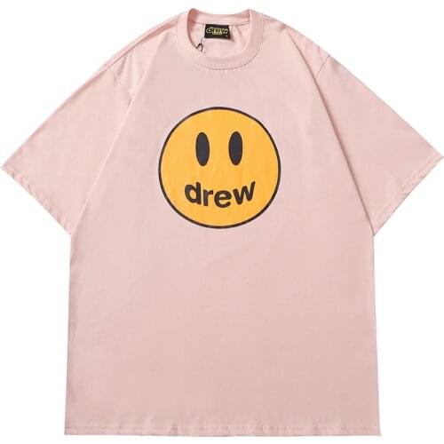 DREW PINK T Shirt Summer 100% Cotton Men O-neck T-shirt Male Womens tshirt Short Sleeve High Quality Tops HOUSE JUSTIN Smiley