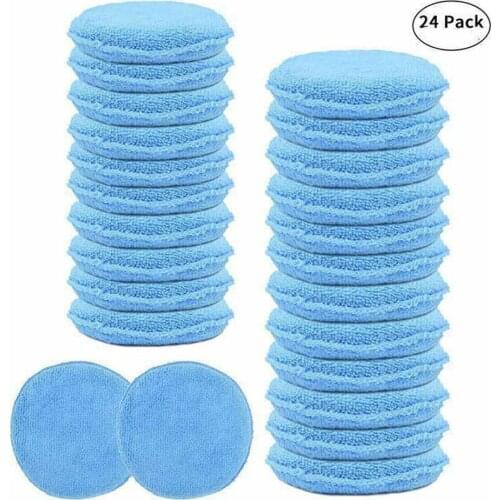 24PCS 5 Inch Car Waxing Sponge Blue Round Applicator Cleaning Polishing Pad Foam Microfiber Auto Detailing Care Tools Washable