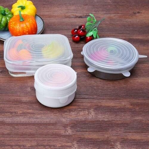 Hot 6 Pcs Fresh Covers Square Silicone Stretch Lids Reusable Cookware Pan Bowl Pot Food Fresh Seal Cover Transparent Seal Cover
