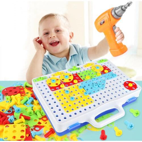 Toys for Boys Drill Puzzle Educational Toys DIY Screw Group Toy Kids Tool Kit Plastic Boy Jigsaw Mosaic Building Toy Baby Tools