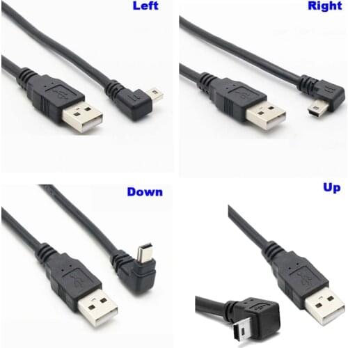 USB 2.0 to Mini USB Data Sync Cable 90 Degree Angled Elbow 5 Pin B Male to Male Charge Charging Cord for Camera MP3 MP4