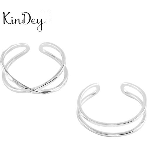 Kindey Retro Silver Color Line Cross Rings For Women Engagement Rings Vintage Open Finger Jewelry