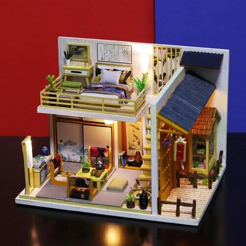 Creativity DIYdoll House Hokkaido Hoshi Japanese Style Wooden Assembled Villa Scene Box Architectural Model Ornaments toy