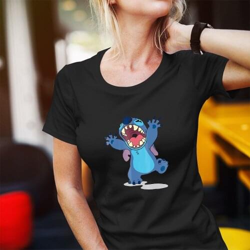 Short Sleeve Summer New Products Women T-Shirts Lilo & Stitch Comfortable Disney Cartoon Printing T Shirts Female Round Neck Top