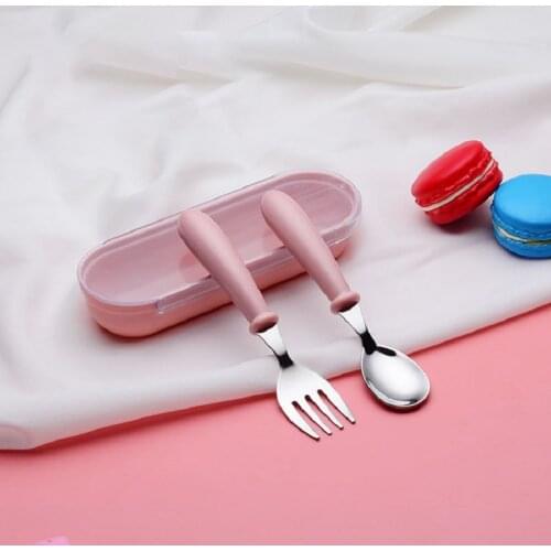 IMBABY Kids Training Spoons+Fork Set Baby Tableware Baby Eating Dinnerware Set Babies Utensils Russian warehouse