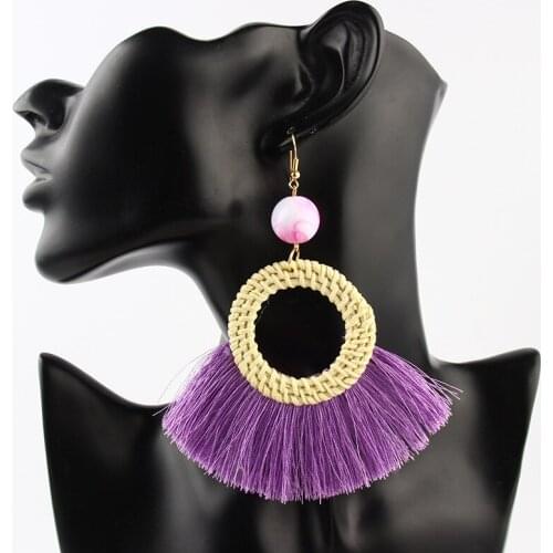 Fashion grass and rattan woven circle tassel earrings ethnic earrings simple wild charm exquisite ladies jewelry