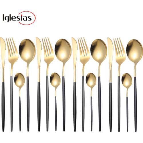 Black Cutlery Set Forks Spoons Knives Tableware Steel Cutlery Set Stainless Steel Dinnerware Set Spoon Knife Fork