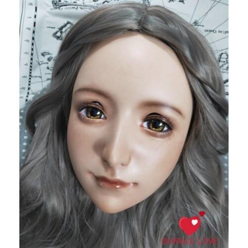 NEW-182) Female Resin Silica Dance Party Masks Halloween BJD Girl Doll Crossdresser Japan Kigurumi Anime Cosplay Mask with Wig