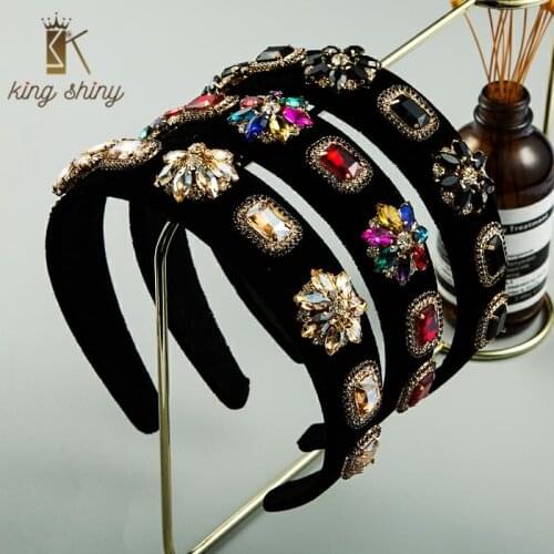 Delicate Baroque Colorful Crystal Flower Headband Vintage Multi Color Rhinestone Hair Hoop Woman Wedding Party Hair Accessories