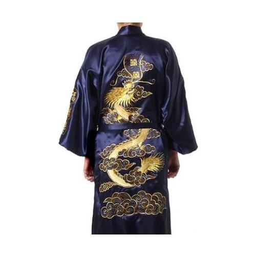 1pcs/lot korean style man casual summer satin print pajamas robe male Chinese Mens Satin Silk dragon robe
