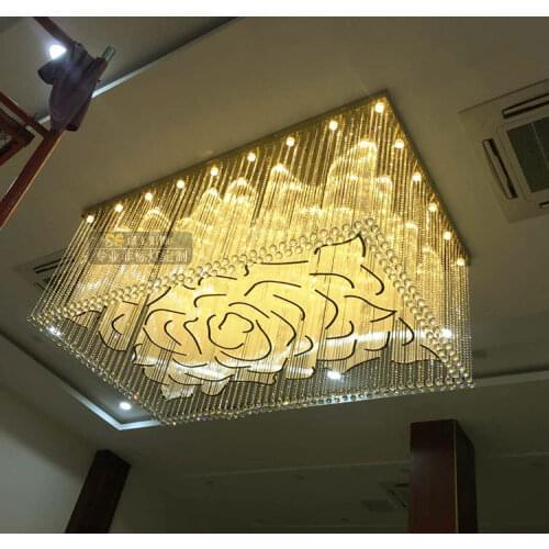 Simple crystal rectangular ceiling lamp hotel lobby sales department jewelry store banquet hall large ceiling lamp