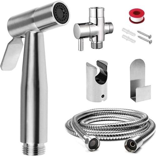 Handheld Toilet Bidet Faucet Sprayer Stainless Steel Bathroom Hand Bidet Spraye Set Toilet Self Cleaning Shower Head No Punch