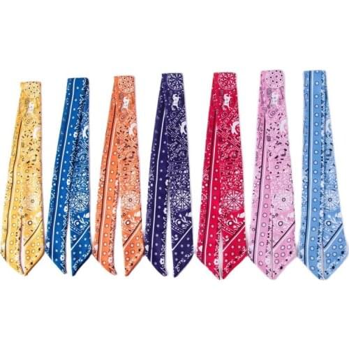 High quality satin printed small scarf brand womens turban headband narrow long bag ribbon fashion female scarves and shawls C2