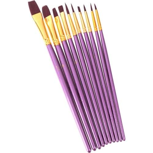 Blue Purple Artist Paint Brush Set Nylon Hair Watercolor Acrylic Oil Painting Brushes Drawing Art Supplie 10Pcs