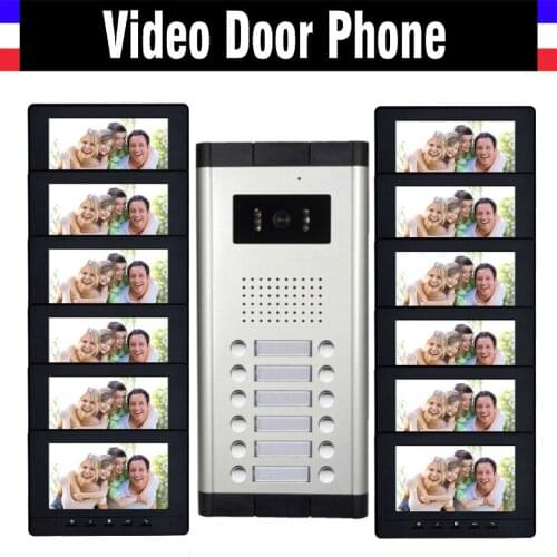 12 Units Apartment Video Intercom System 7 Inch Monitor Video Door Phone Intercom System Wired Home Video Doorbell kit