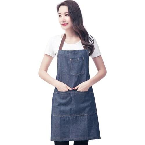3 Pockets Vintage Denim Apron Korea Style Sleeveless Home Cleaning Aprons Adjustable Antifouling Bib For Cooking Kitchen Gadgets
