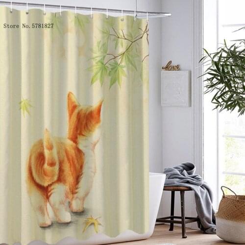Cute Lovely Cats Shower Curtains Kawaii Cartoon Waterproof Polyester Home Textile Bath Curtain For Kids Teen Bathroom Curtain